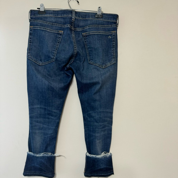 Rag & Bone Dre Capri Jeans Women's 29 Blue Distressed Dark Wash Mid Rise Denim - Picture 5 of 11